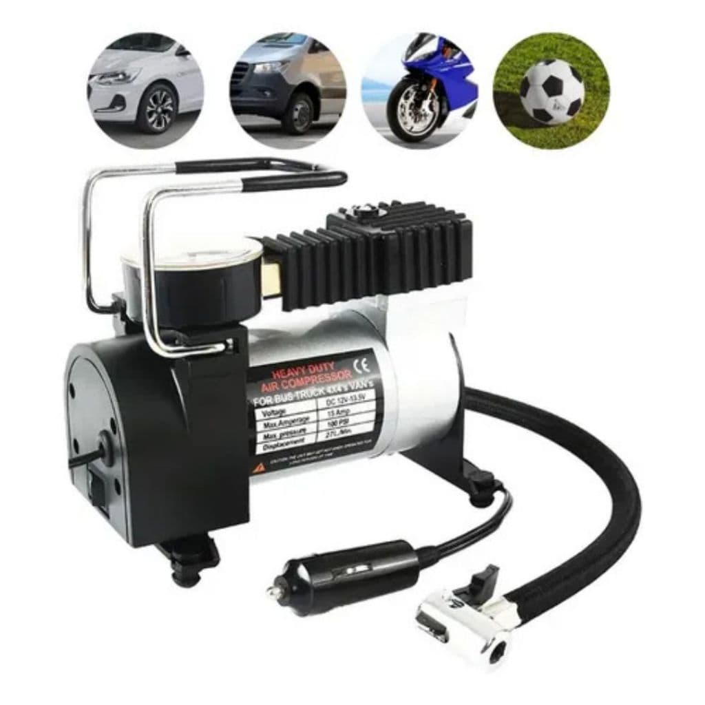 Compressor Veicular De Ar Portátil 12V Com Manômetro Encher Pneu Bike Carro Ônibus-SLX123