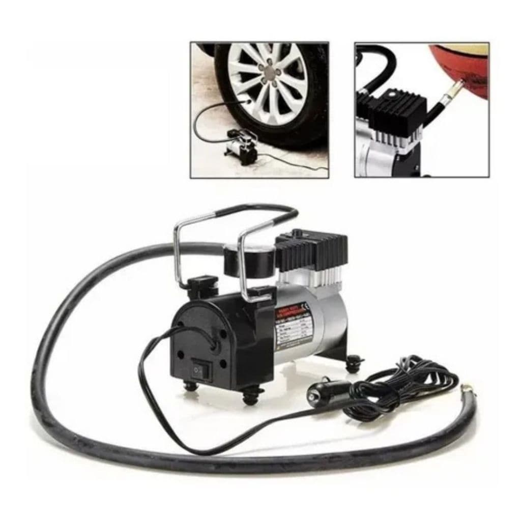 Compressor Veicular De Ar Portátil 12V Com Manômetro Encher Pneu Bike Carro Ônibus