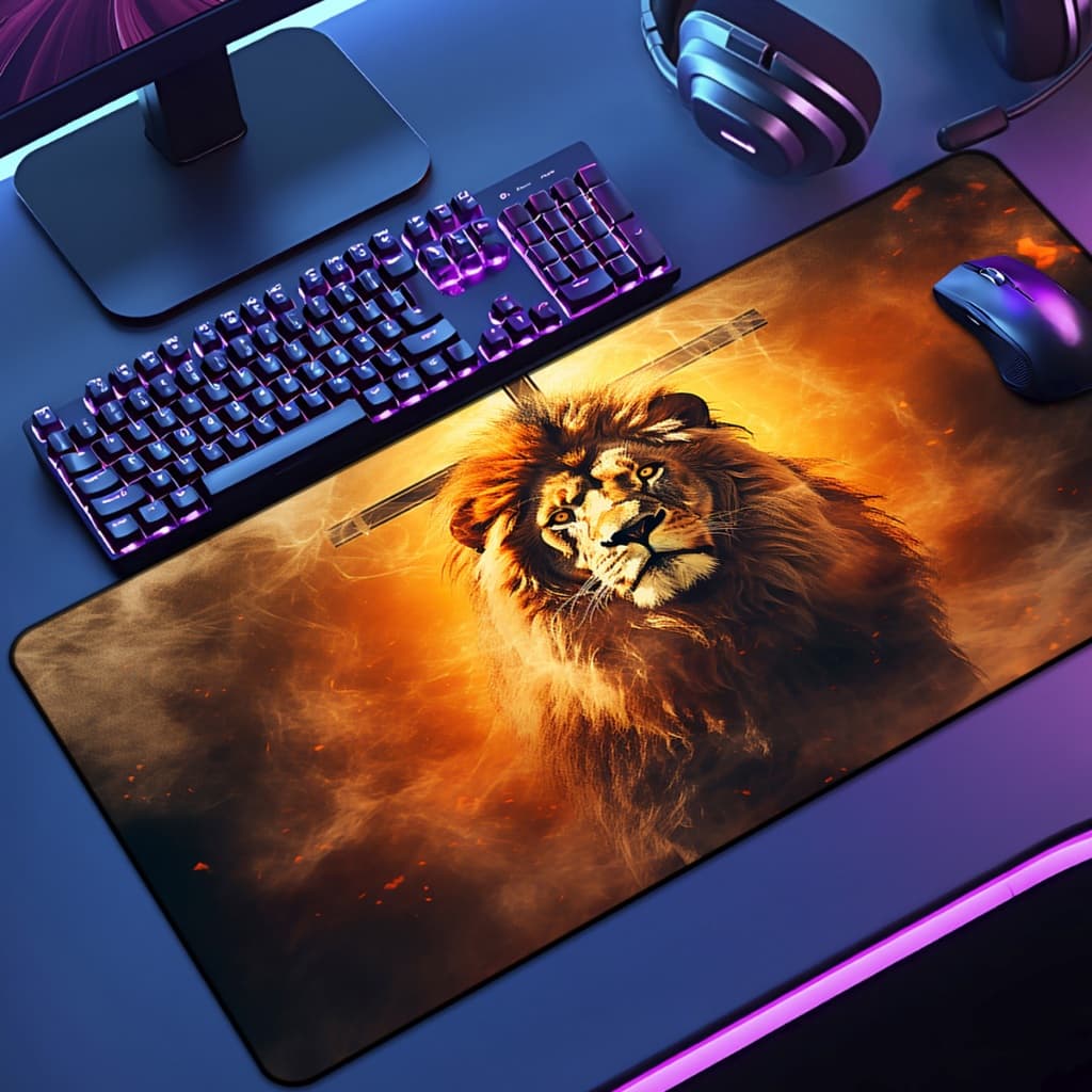 Mouse Pad Grande Gamer Lion 65x30 70x35 80x35 90x40 90x50 120x60 Antiderrapante Borda Costurada