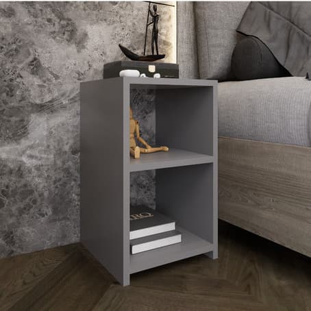 Mesa de Cabeceira Lateral Retrô Nicho Compacto em MDF Fosco Cinza Criado para Quarto