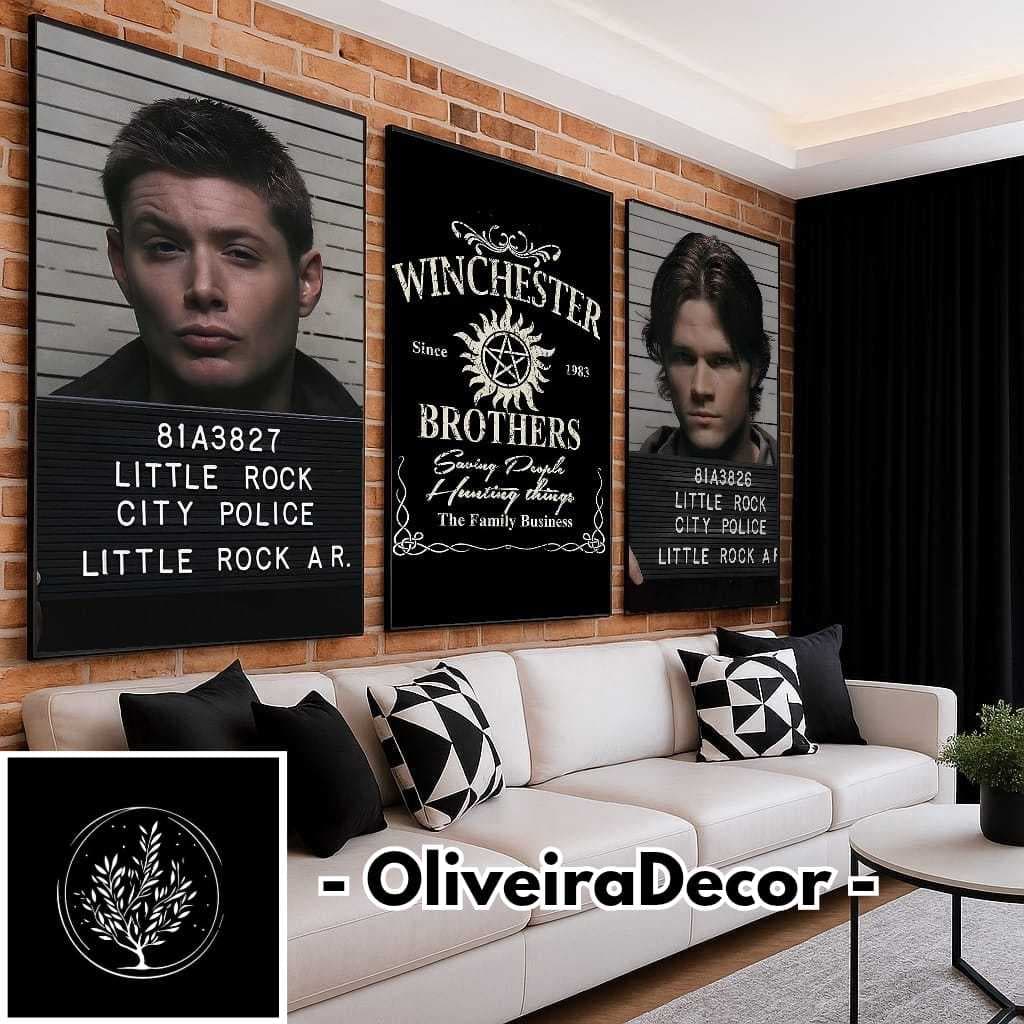 KIT QUADRO DECORATIVO GEEK SERIE SUPERNATURAL 3 PEÇAS DECORAR SALA QUARTO ESCRITORIO