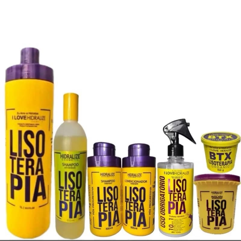 Kit Completo Lisoterapia Progressiva + Shampoo Anti Resíduos + Shampoo e Condi. Pós + Protetor Térmico + Máscara + Btx