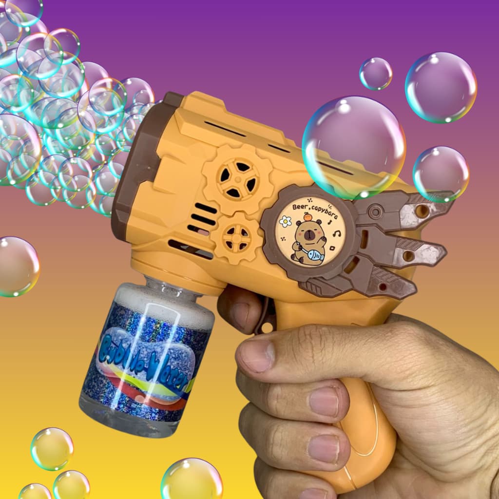 Pistola de Bolhas Infantil Automática Capivara Brinquedo Divertido com Luz e Música Capybara Beer