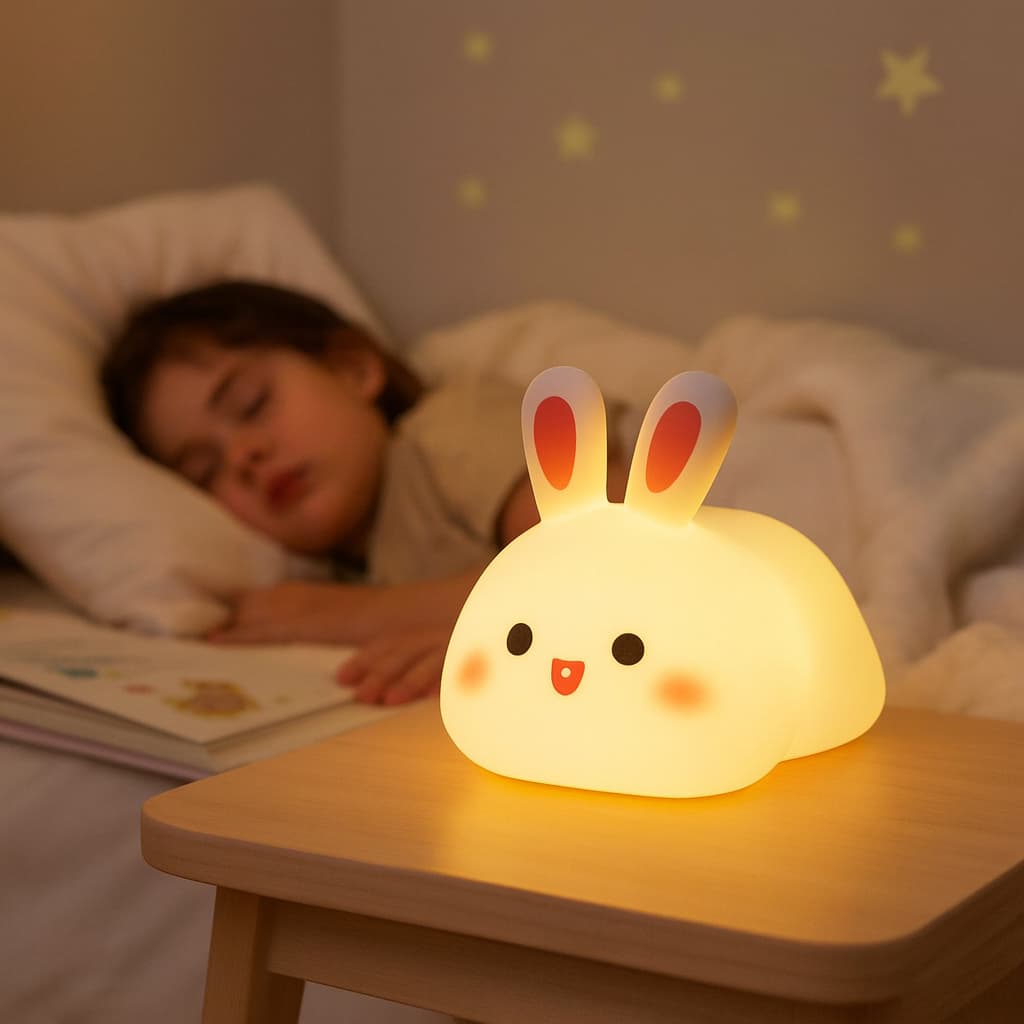 Luminária Coelhinho LED Abajur Quarto Luz Noturna Decorativa Silicone Criança Lanterna Clarear