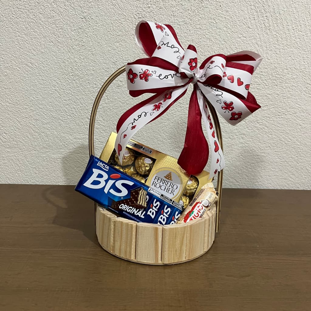 Kit c/10 Cesta Fraldeira de 18cm Redonda para Presentes com Alça Fio Sintético Premium Cesta Madeira