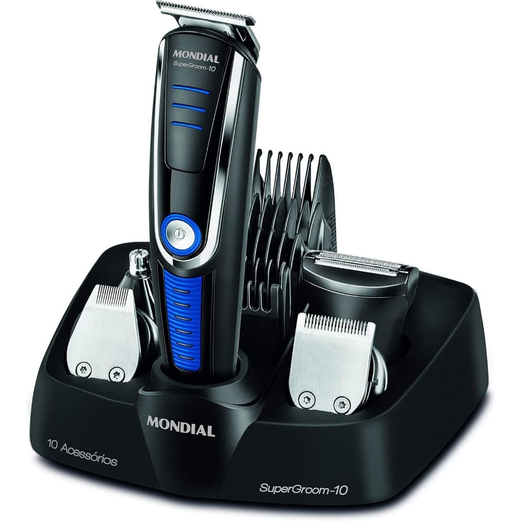 APARADOR DE PELOS MONDIAL SUPER GROOM 10 BG-03 6W BIVOLT (PRETO/AZUL) | MULTIUSO | PENTES DE CORTE
