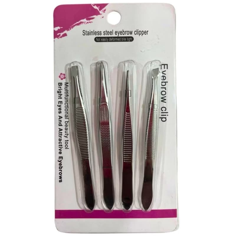 Kit 4 Pinças Para Sobrancelha - Prata