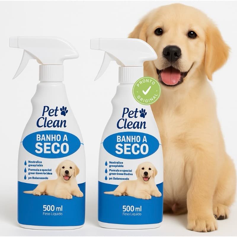 Banho a Seco Pet Clean 500ml Spray Higienizador Pet Cães e Gatos Limpeza Rápida, Neutraliza Odores