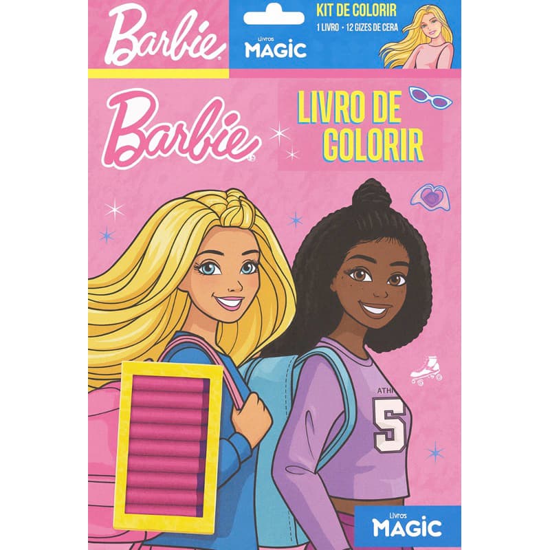 Livro de Colorir Barbie + 12 Giz de Cera • Kit Infantil Educativo e Criativo