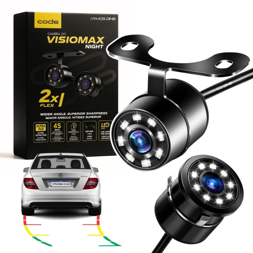 Câmera de Re Borboleta Automotiva Full HD Visão Noturna 8Leds Colorida 145 Graus IP67 Universal Ntsc