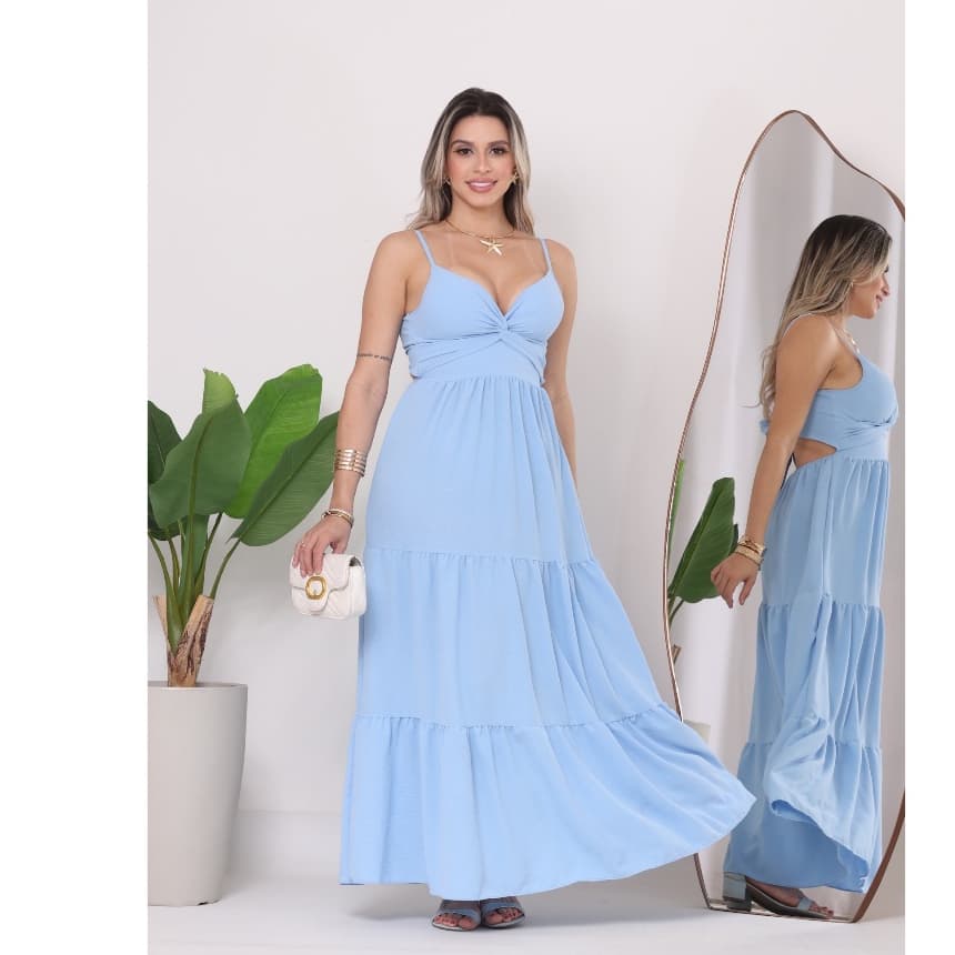 vestido NÓ feminino longo babado tres marias alcinha bojo gola v nó moda blogueira fresquinho