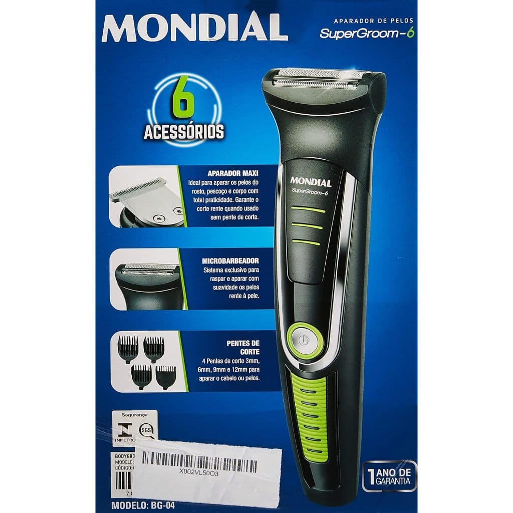 APARADOR DE PELOS MONDIAL SUPER GROOM 06 BG-04 6W BIVOLT (PRETO/VERDE) | MULTIUSO | PENTES DE CORTE