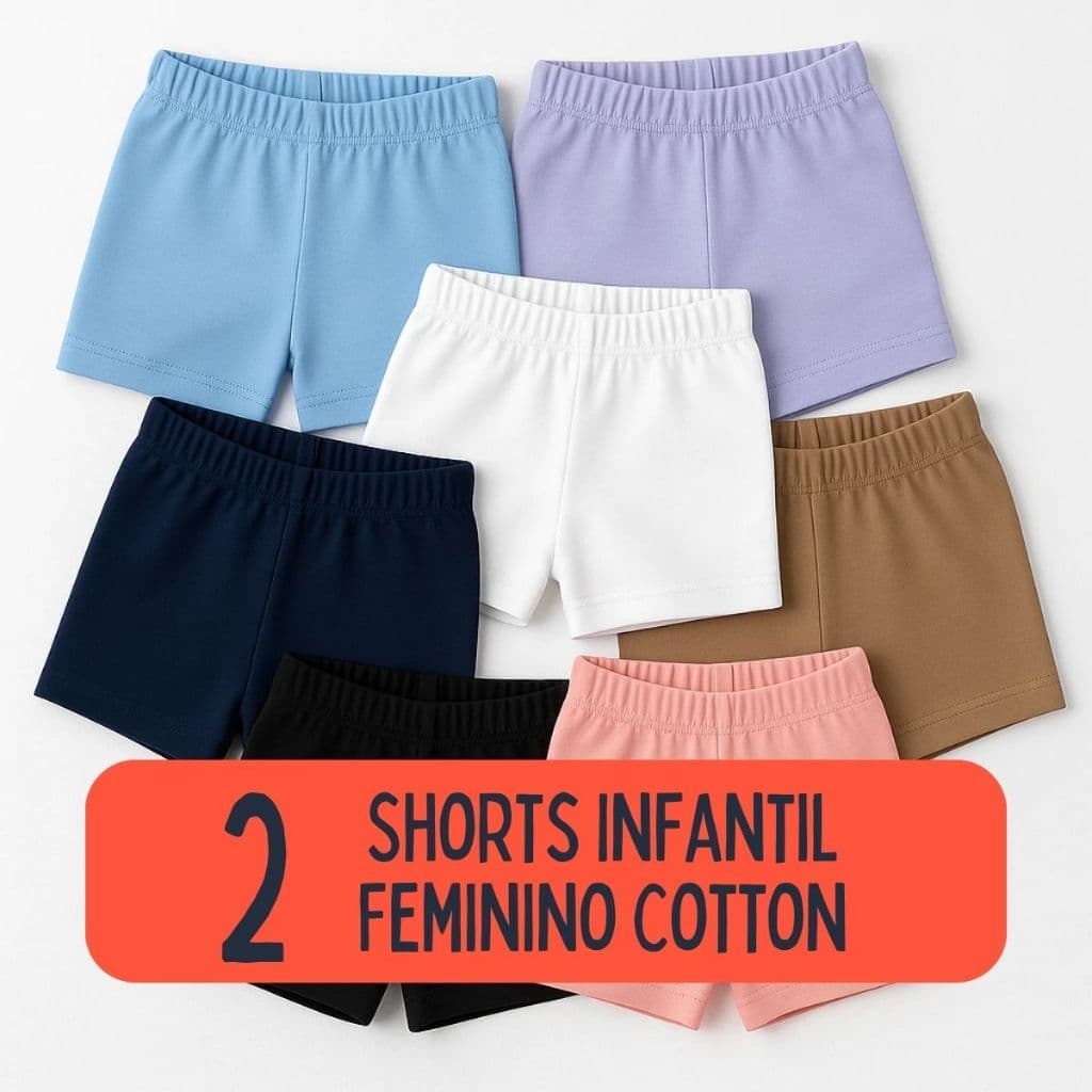 Kit 2 Shorts Curto Cotton Infantil Menina Ideal Para Saias Vestidos Tamanho 1 ao 16