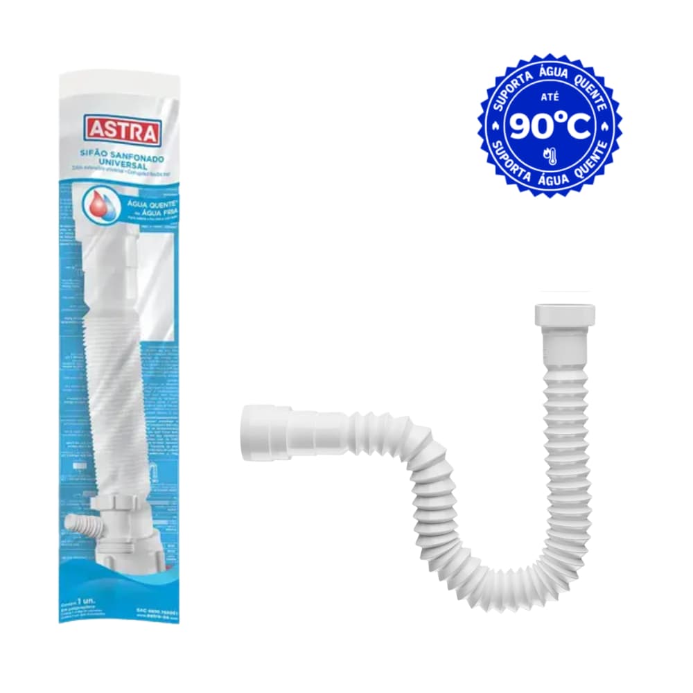Sifão Sanfonado Universal 1.10 Astra SSUS Branco Maquina Lavar Louça Mangueira Válvula Pia Cozinha