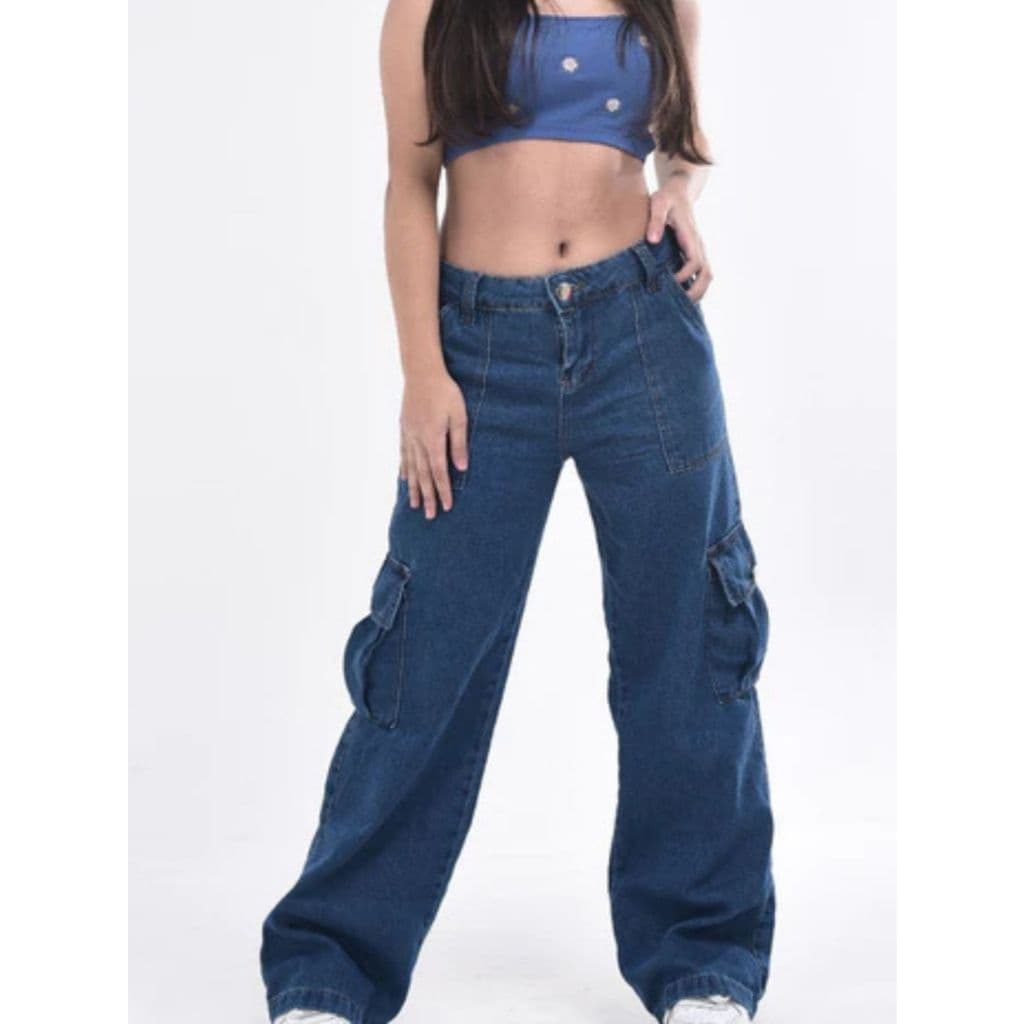 Calça Cargo Jeans Menina blogueirinha Juvenil 10 ao 16 anos com bolsos laterais premium