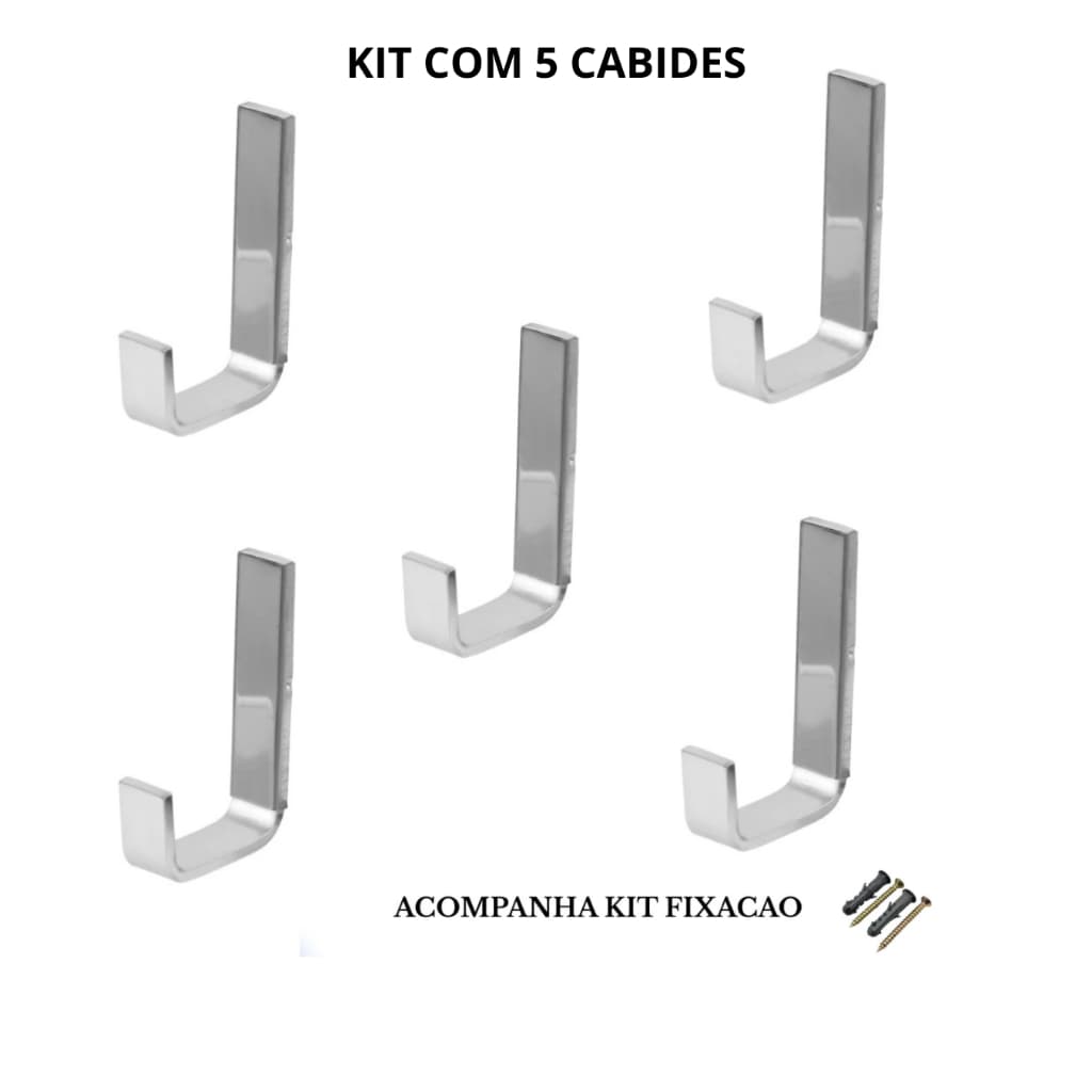 Kit com 5 Cabides de Parede Porta Toalhas Aluminio Quadra