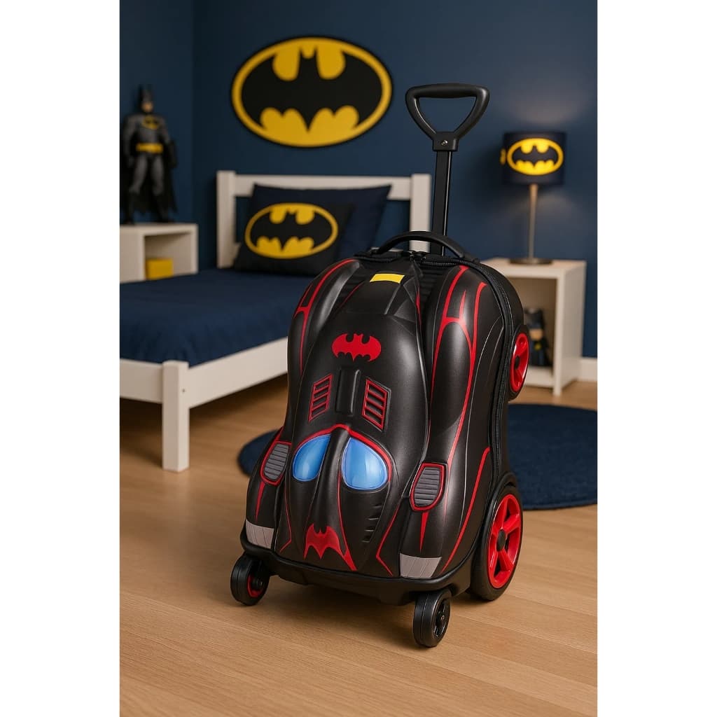 Mala de Viagem Infantil Batman 3D Preta com Rodinhas - Compacta e Prática para Menino