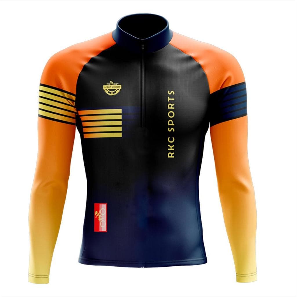 CAMISA CICLISMO MASCULINA MOUNTAIN BIKE MANGA LONGA PROTEÇÃO UV RKC SPORTS LISTRADA LARANJA