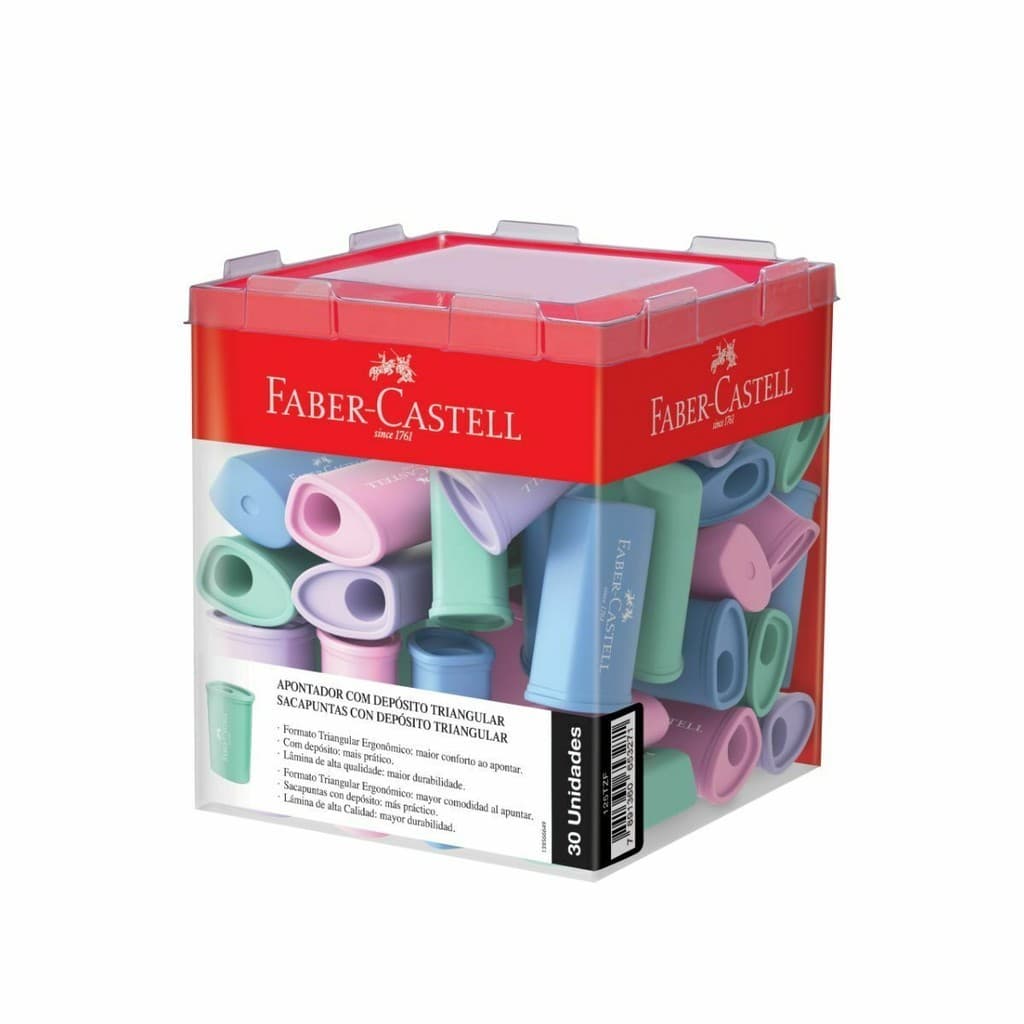Apontador com Depósito Triangular, Cores Sortidas, Faber-Castell - 30 UN