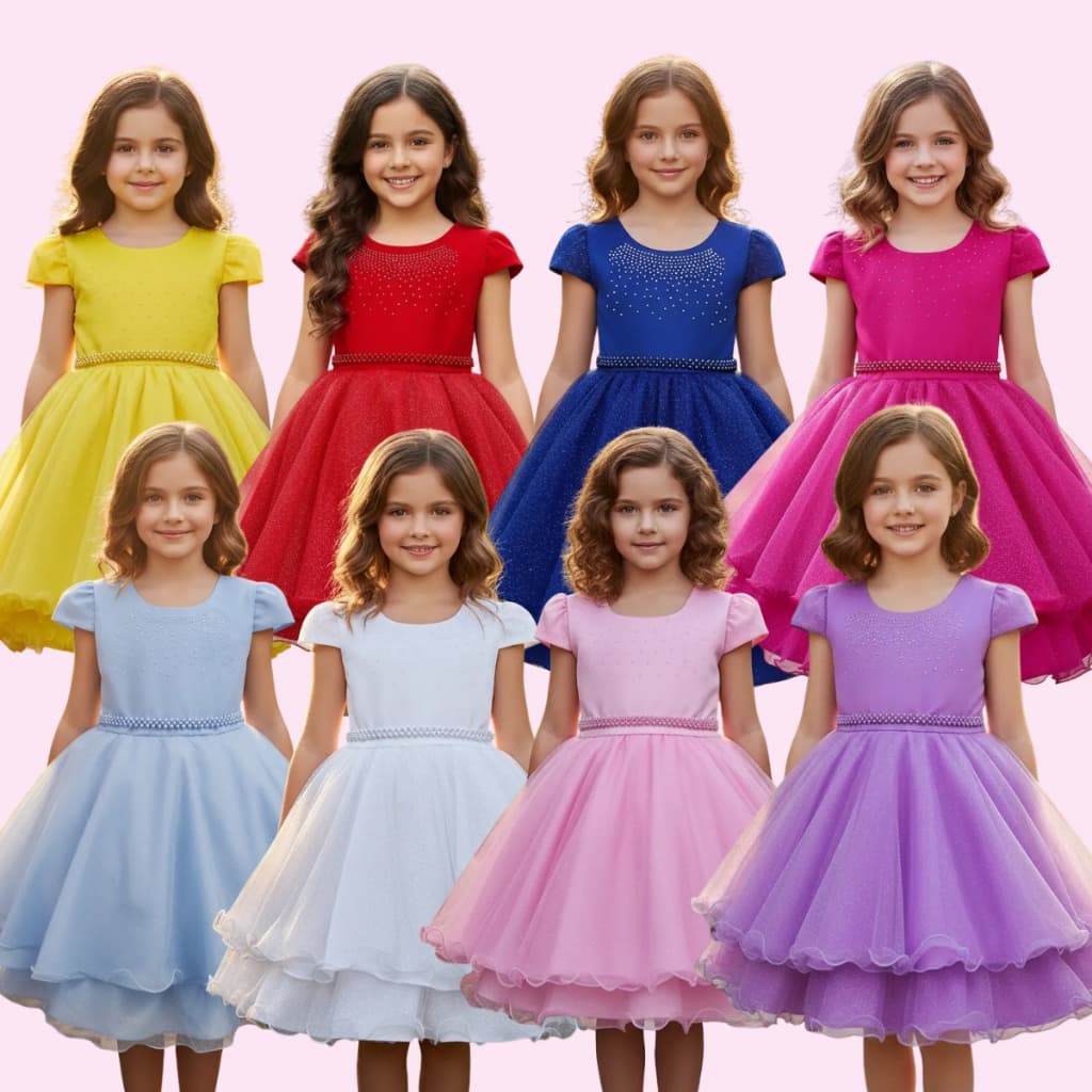 Vestido Infantil Curto Menina Festa De Casamento Strass Brilho