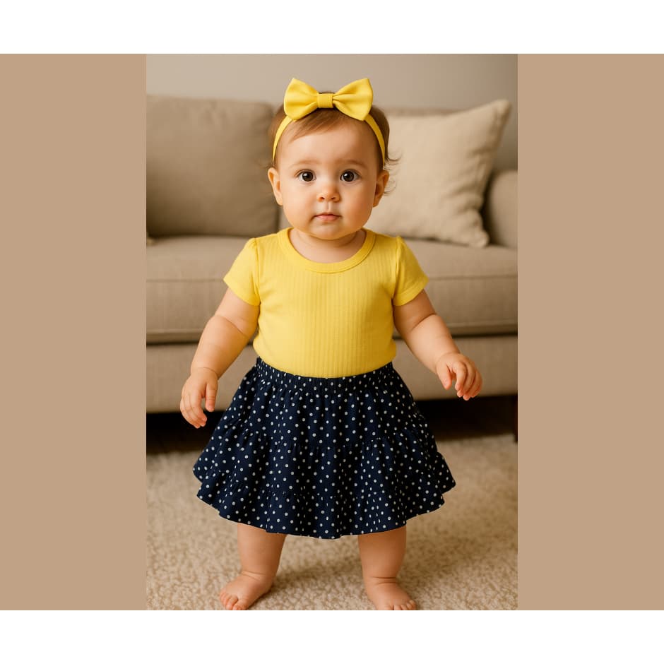 Conjunto infantil menina blusa e saia rodada POA primavera/verão