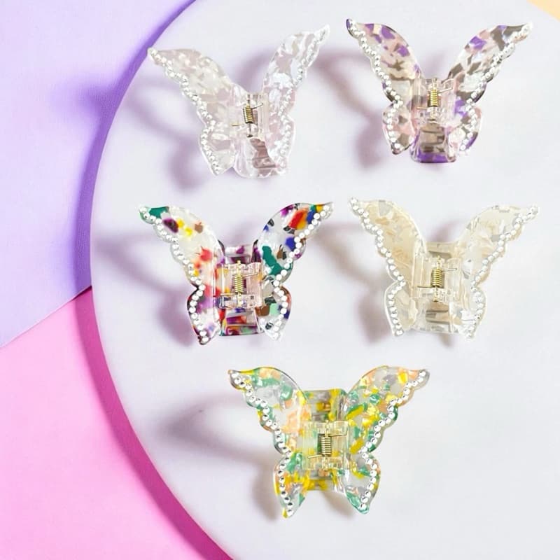 Pr ndedor de Cabelo Piranha Personalizada strass Perolada Marmorizada Borboleta Madreperola