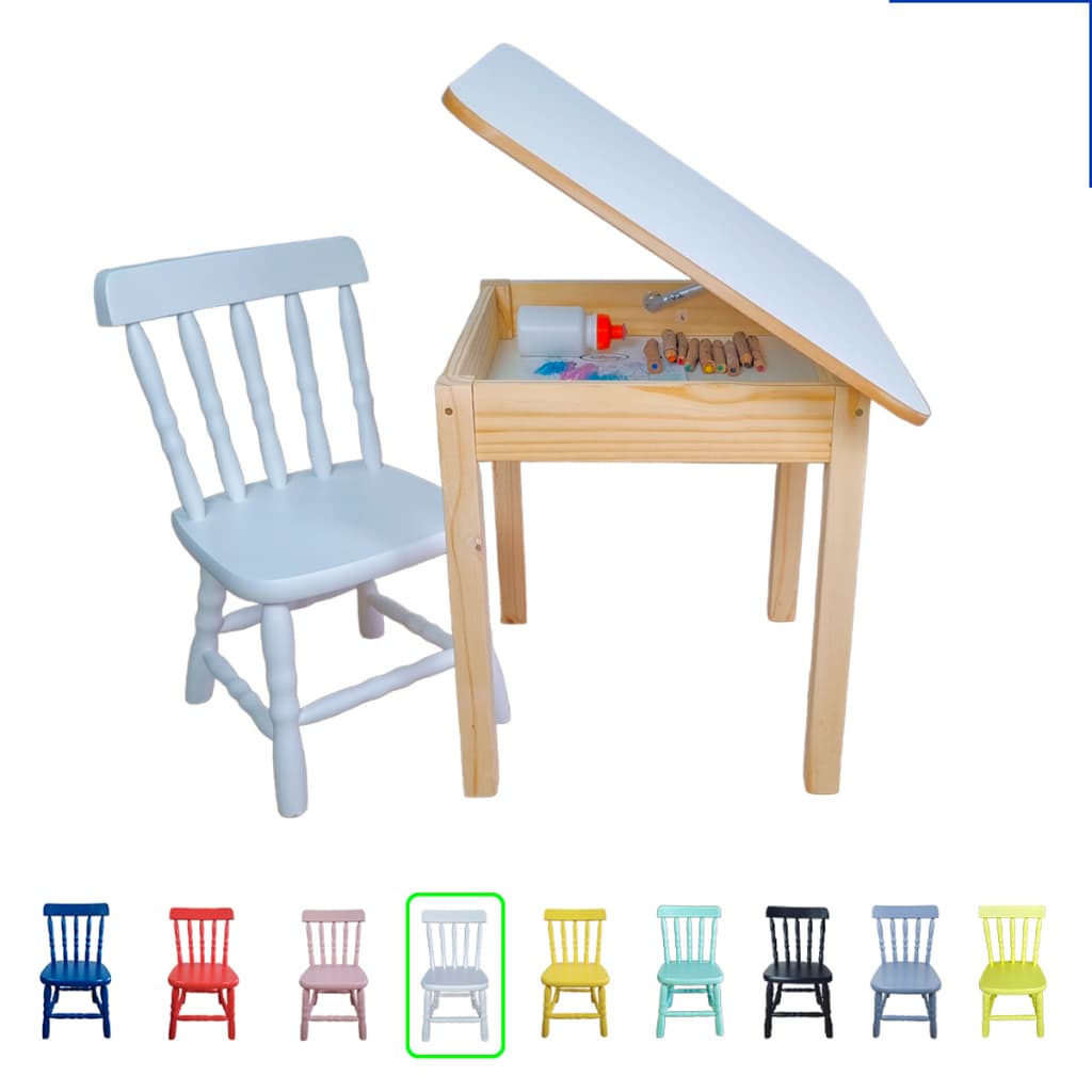 Mesa Escola Organizador Brinquedos + 1 Cadeirinha Colorida  Mesinha Porta Objetos Menino  Atividades Menina
