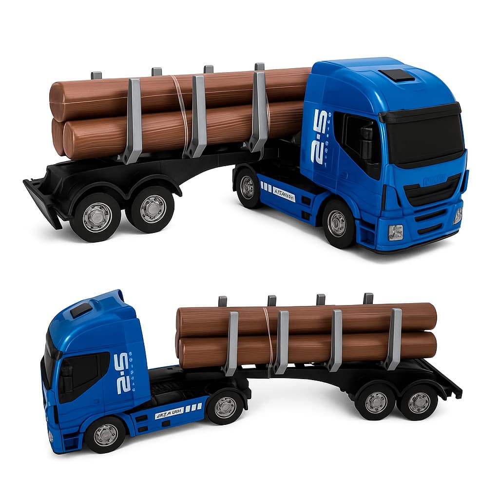 Brinquedo Caminhão Carreta Florestal Tora Iveco Realista Com Carga Tronco