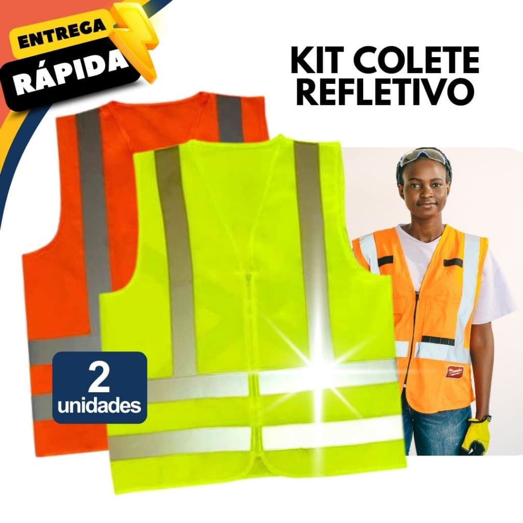 Kit 2 Colete Refletivo 4 Faixas Segurança Motoboy Entregas Show Construção Ciclista Indústria