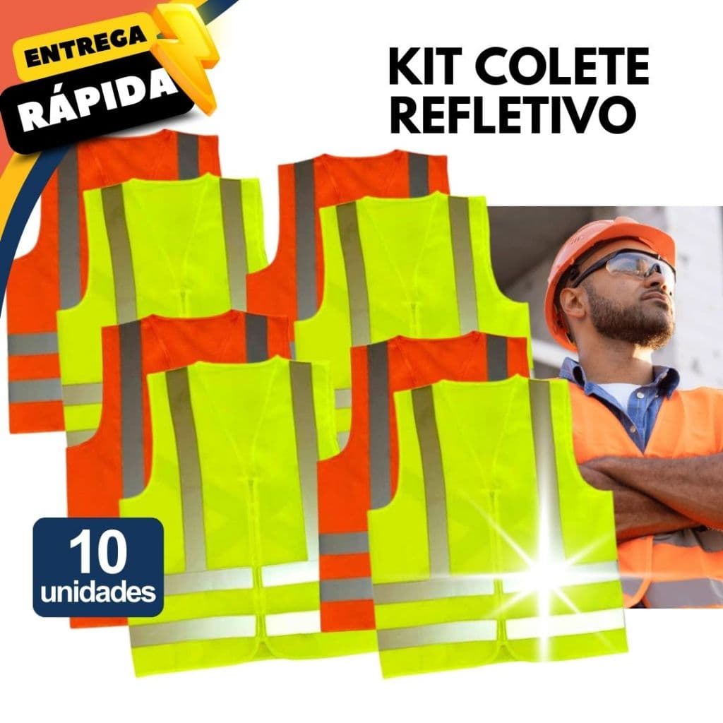 KIT Colete Refletivo Sinalização Ciclista Entregador Obras Construção Manutenção Profissional