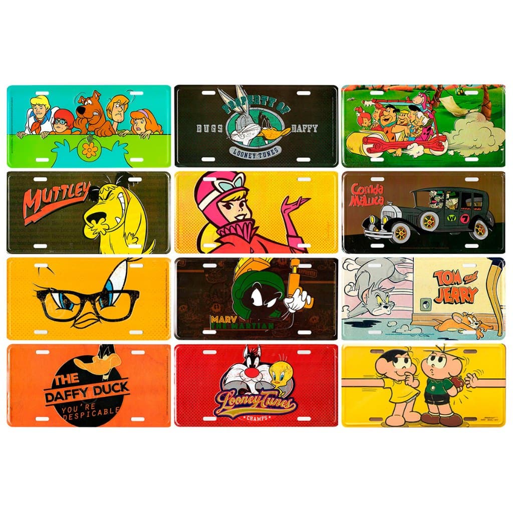 12 Placas De Carro Looney Tunes Corrida Maluca Scooby Doo Turma da Mônica