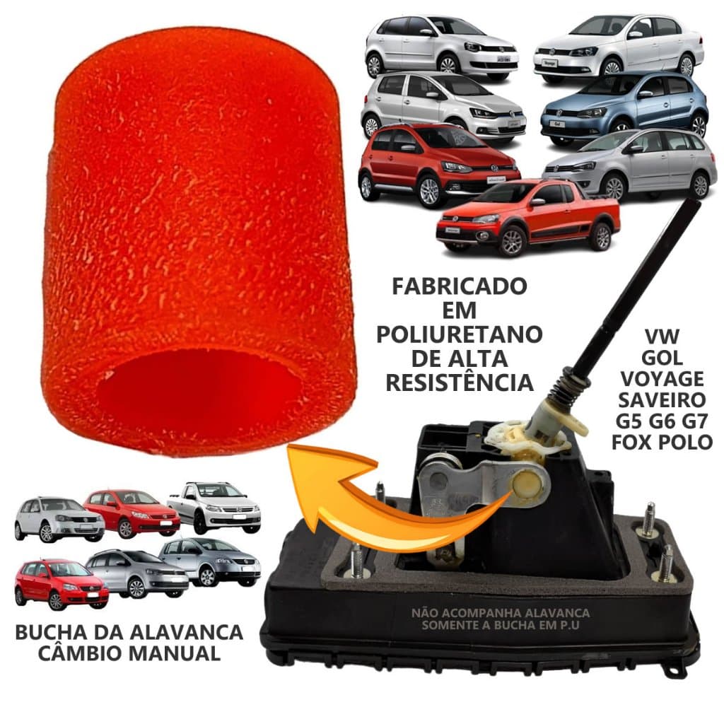 Bucha Alavanca de Marchas Câmbio Trambulador Vw Gol Voyage Saveio G5 G6 G7 Fox Polo Reforçada em P.U