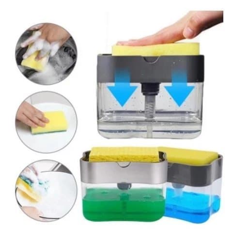 KIT 2 Dispenser Porta Detergente Sabão 2 em 1 Suporte para Esponja 380ml Premium