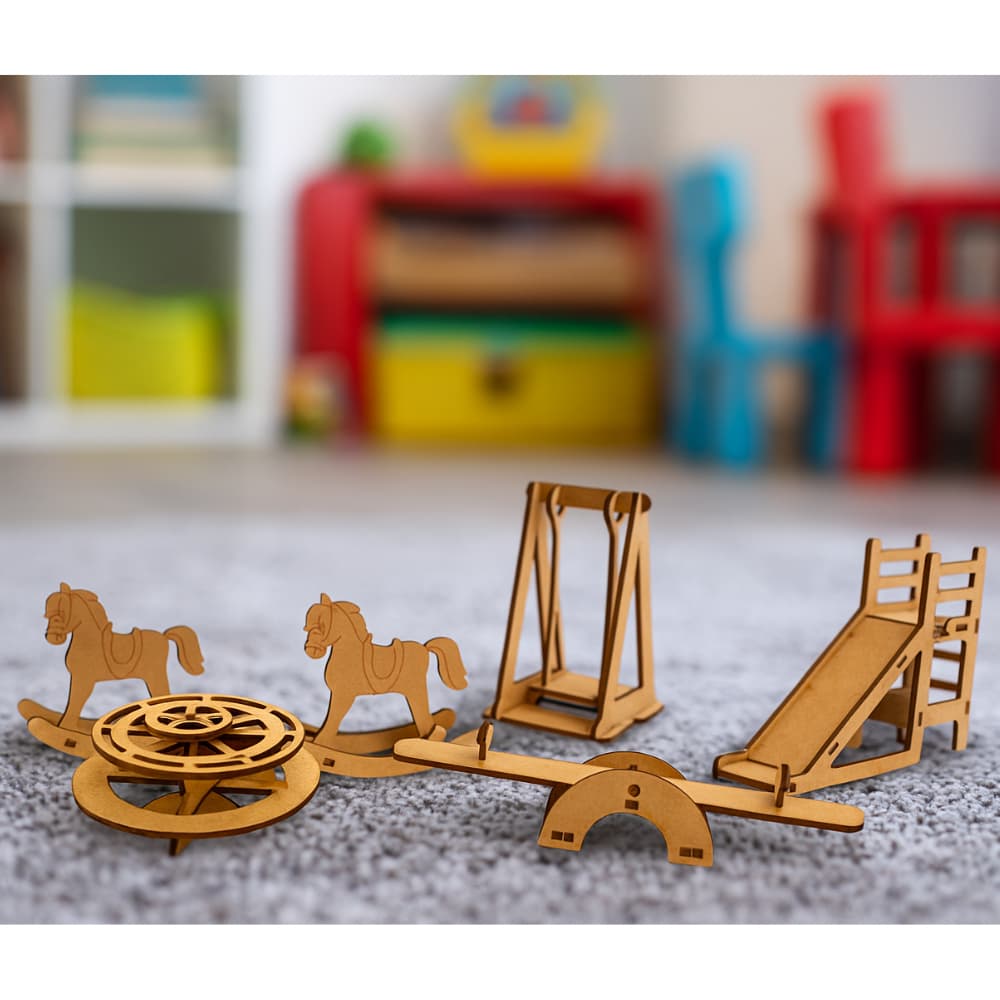 Kit Parque Diversões Mdf Montado Cavalinhos Carrossel Gangorra Balanço Infantil Colecionável Presente