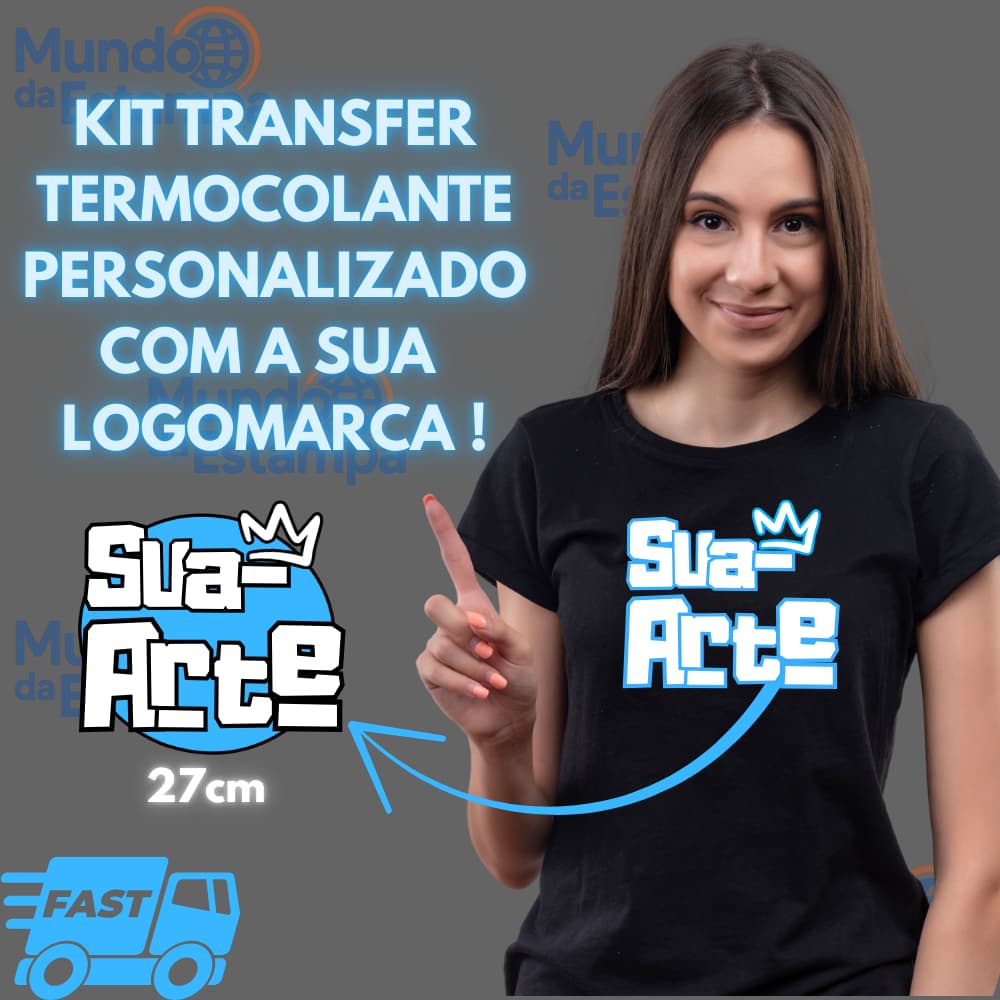 Transfer Termocolocante Sua Arte Personalizada até 27cm Kit 10, 20 ou 30 Unidades Para Roupas e Acessórios