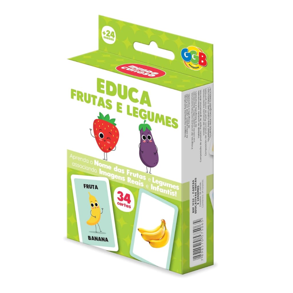 Jogo Educativo de Cartas Educa Frutas e Legumes Infantil Aprendizado Divertido 34 Cartas