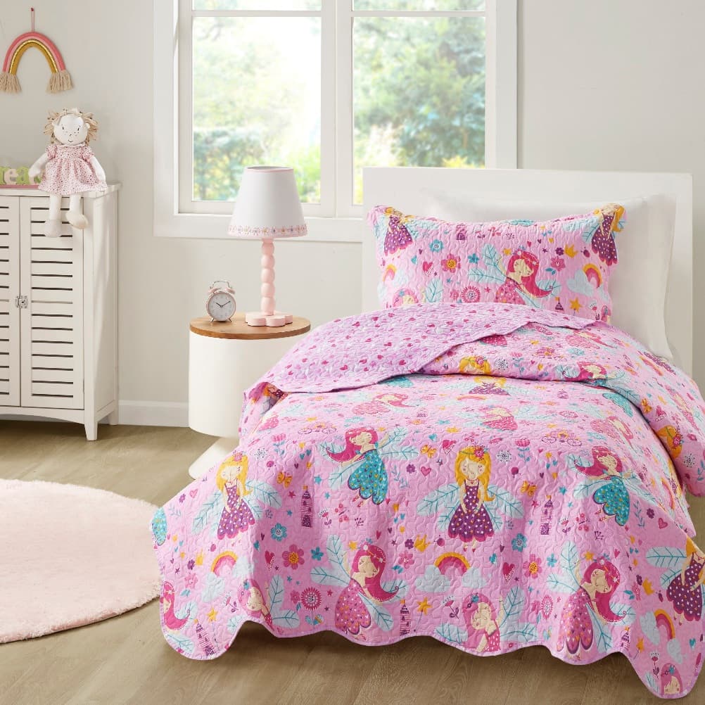 Colcha Cobre Leito Solteiro Infantil Dupla Face Estampado 02 peças