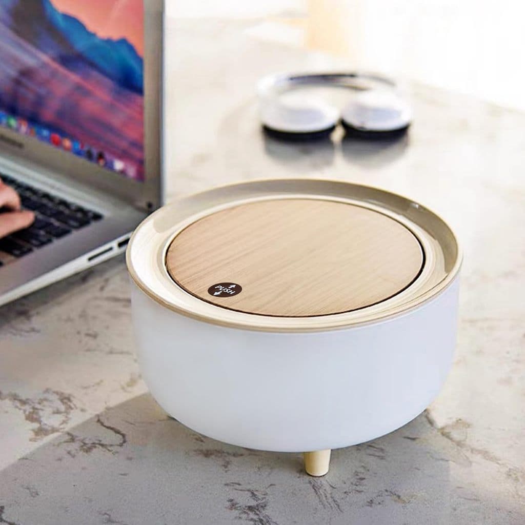 Mini Lixeira de Mesa Maquiagem e Tampa Click Cesto Porta Objeto Portátil Organizador Multiuso 1,5L