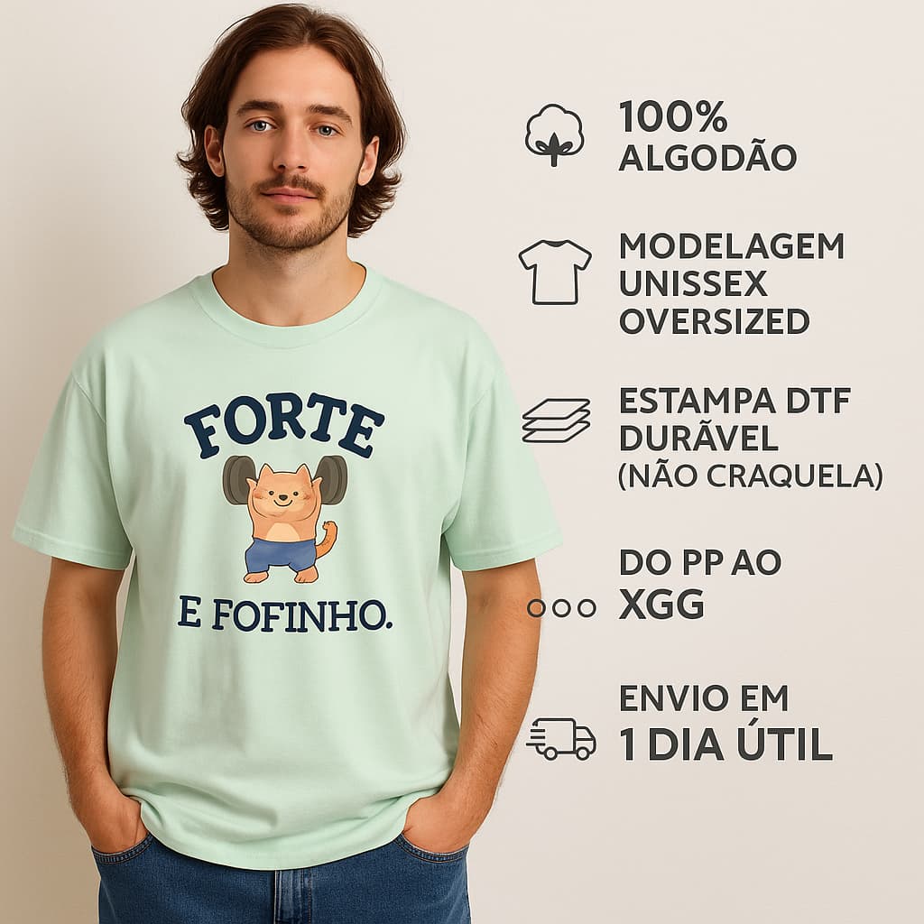 Camiseta Unissex – Estampa Gato Forte e Fofinho | 100% Algodão