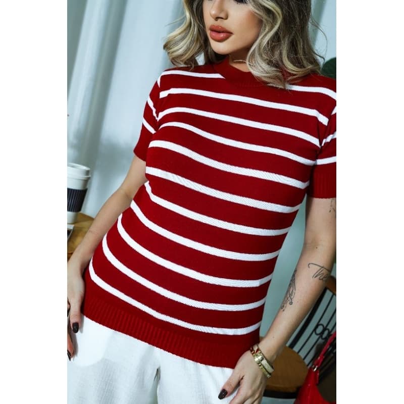 blusa feminina trico manga curta listrada