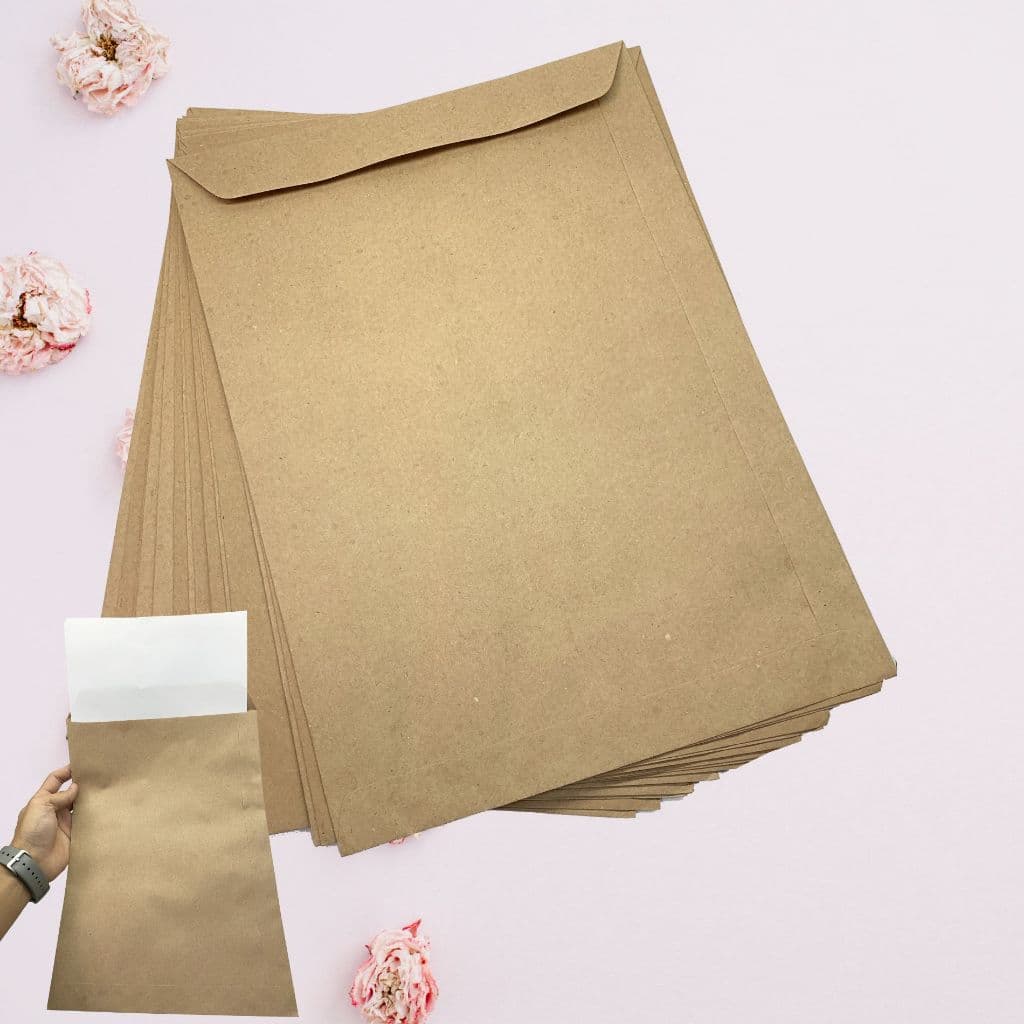 KIT COM 100 ENVELOPES SACO KRAFT PARDO 229X324MM 80G RESISTENTE PARA DOCUMENTOS E FOTOS