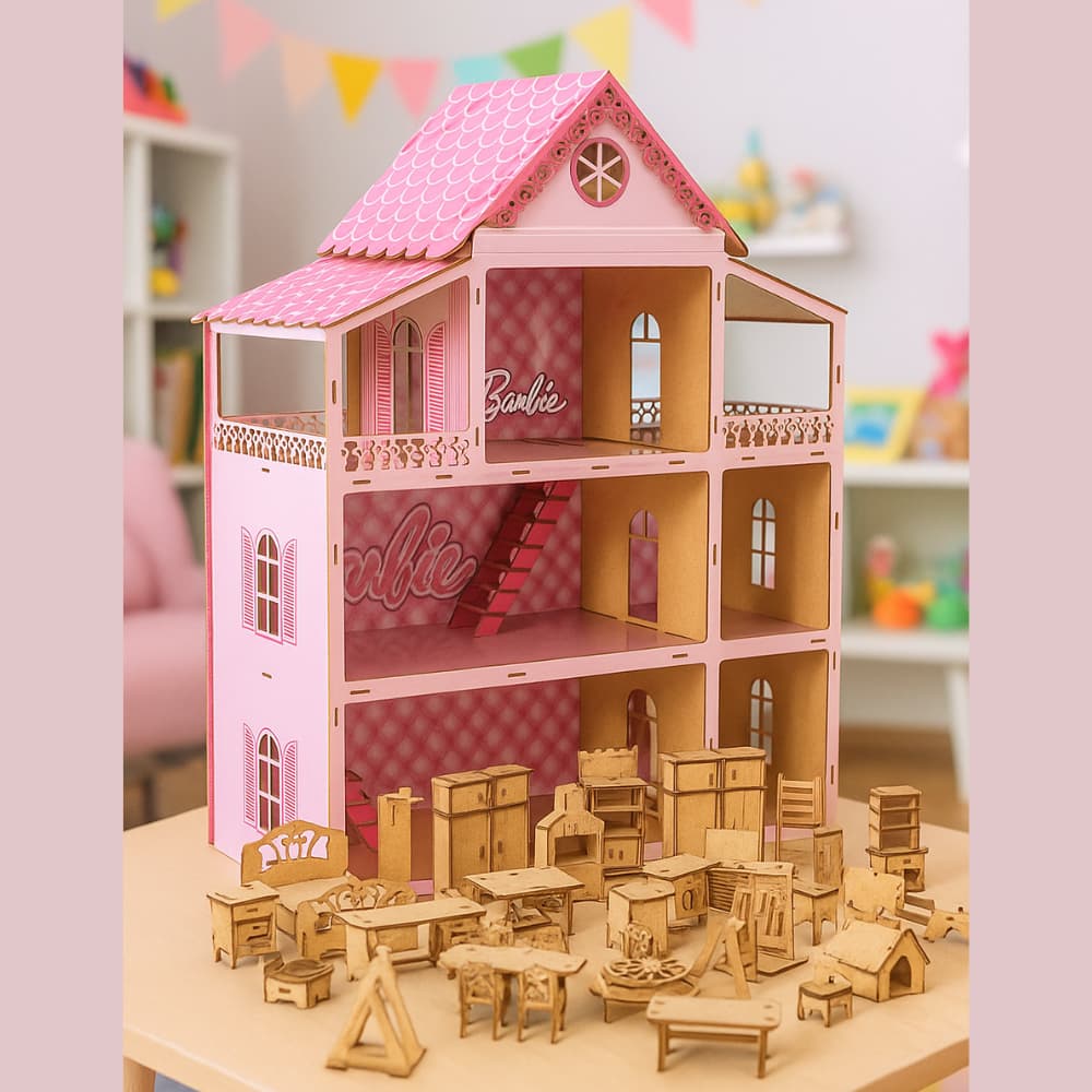 Casa Boneca Rosa Barbie 80cm Mdf Completa Kit Móveis Brinquedo Infantil Decoração Presente
