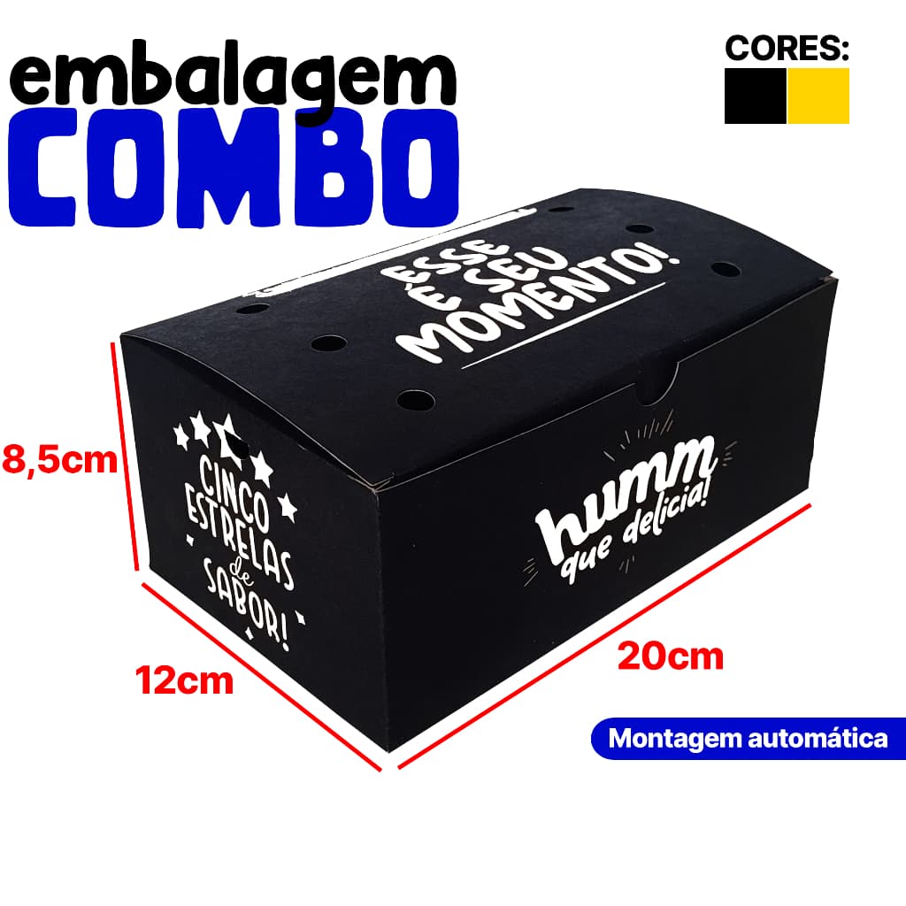 Caixa Embalagem Combo hamburguer e Porções Delivery (20x12x8,5cm)