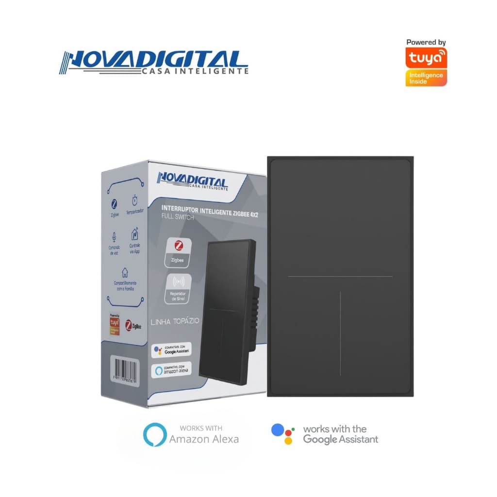 Interruptor Inteligente Zigbee Linha Topázio 1/2/3/4 Botões PRETO/BRANCO NOVADIGITAL (PRECISA  HUB)