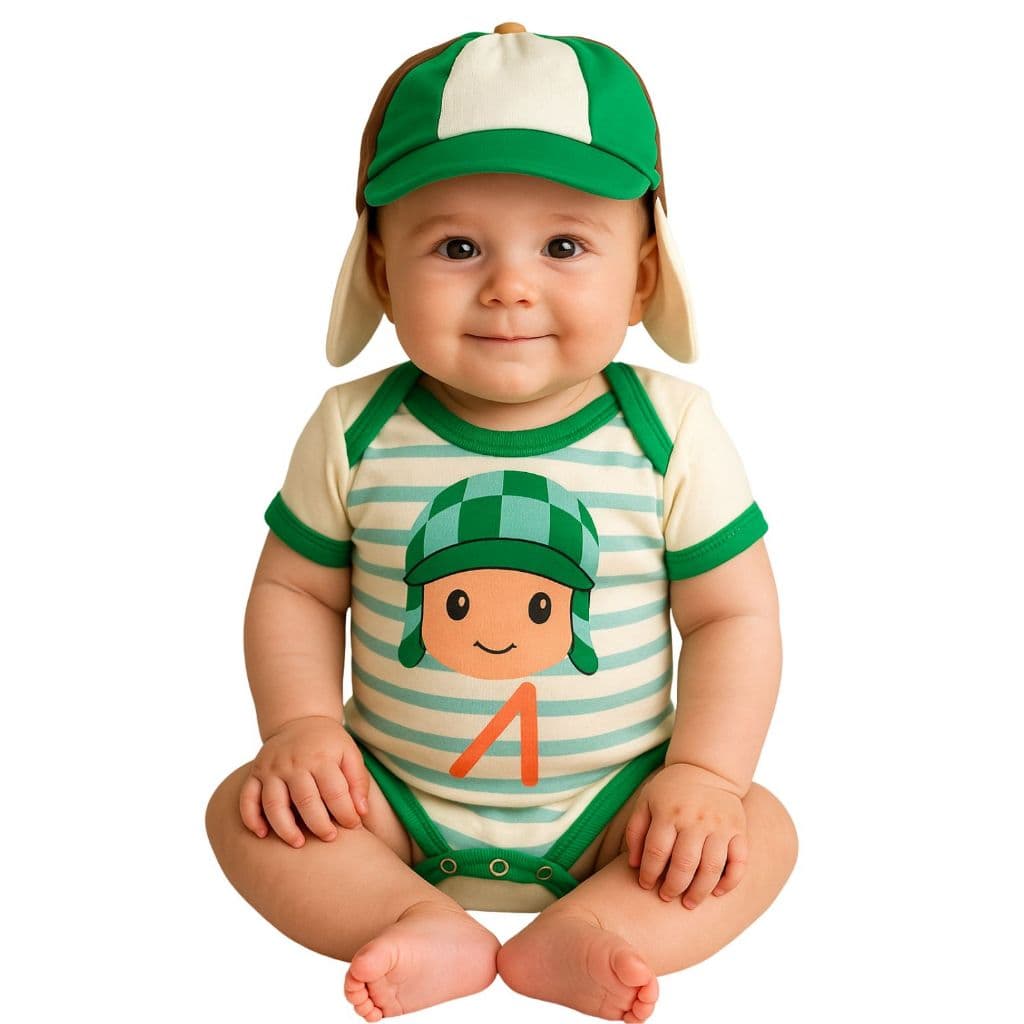 Body Chaves para Bebê Kit Body Estampado e Chapéu Temático Confortável e Divertido