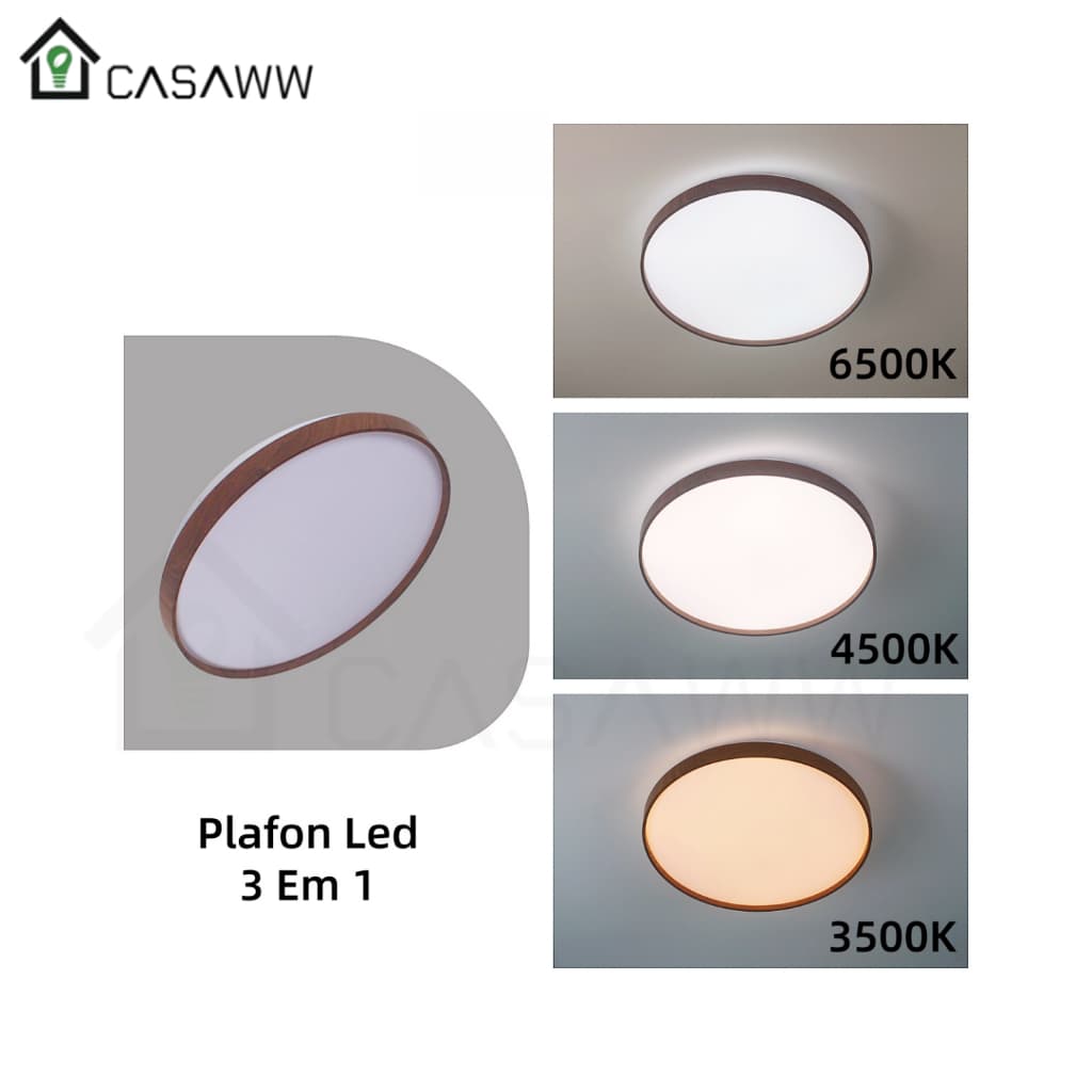 Plafon Wood Madeira Redondo Led 30cm 40cm 50cm 3 Em 1  Plafon Sobrepor Redondo Lustre Amadeirado
