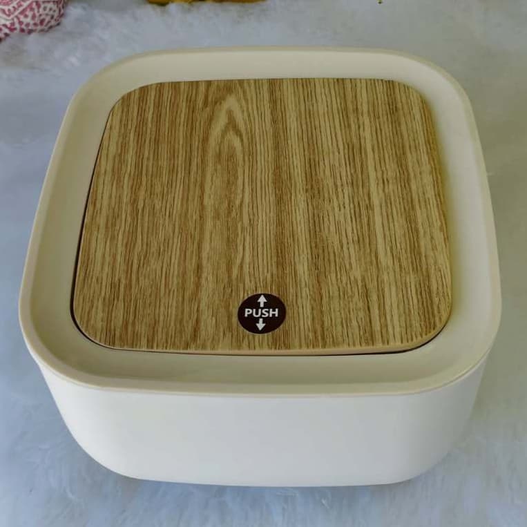 Lixeira de Mesa para Penteadeira 1,5L Tampa de Pressão Cesto Porta Objeto Organizador