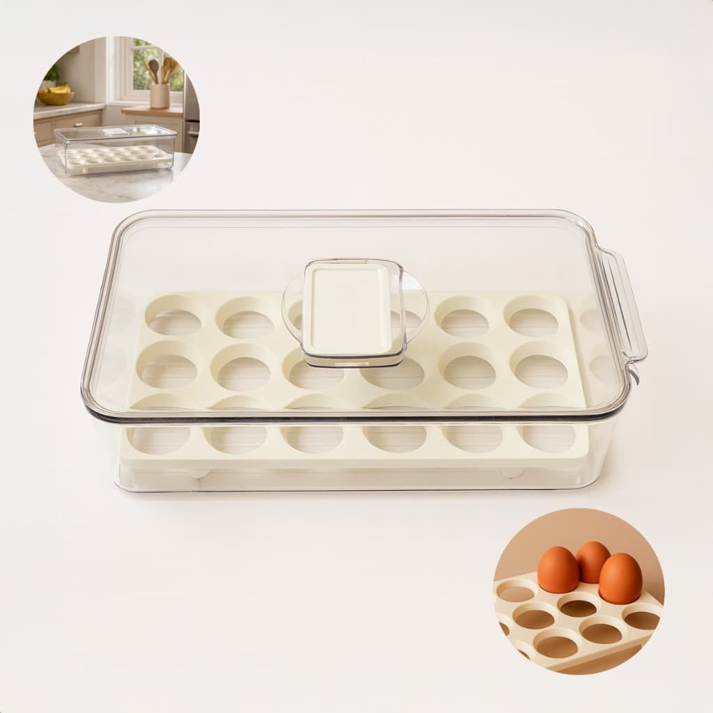 Pote Organizador 2,7L Porta Ovos Caixa Geladeira Despensa Plástico Transparente Branco Jhamba