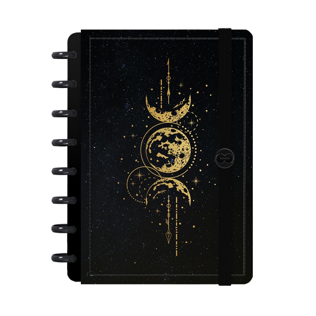 Caderno De Disco Iscool Inteligente Capa Dura 80 Folhas Cosmos Lua Dourada