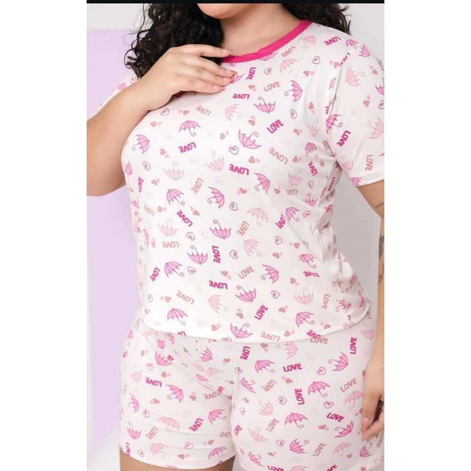 Pijama feminino plus size verão  manga curta suede estampado confortavel SX 02